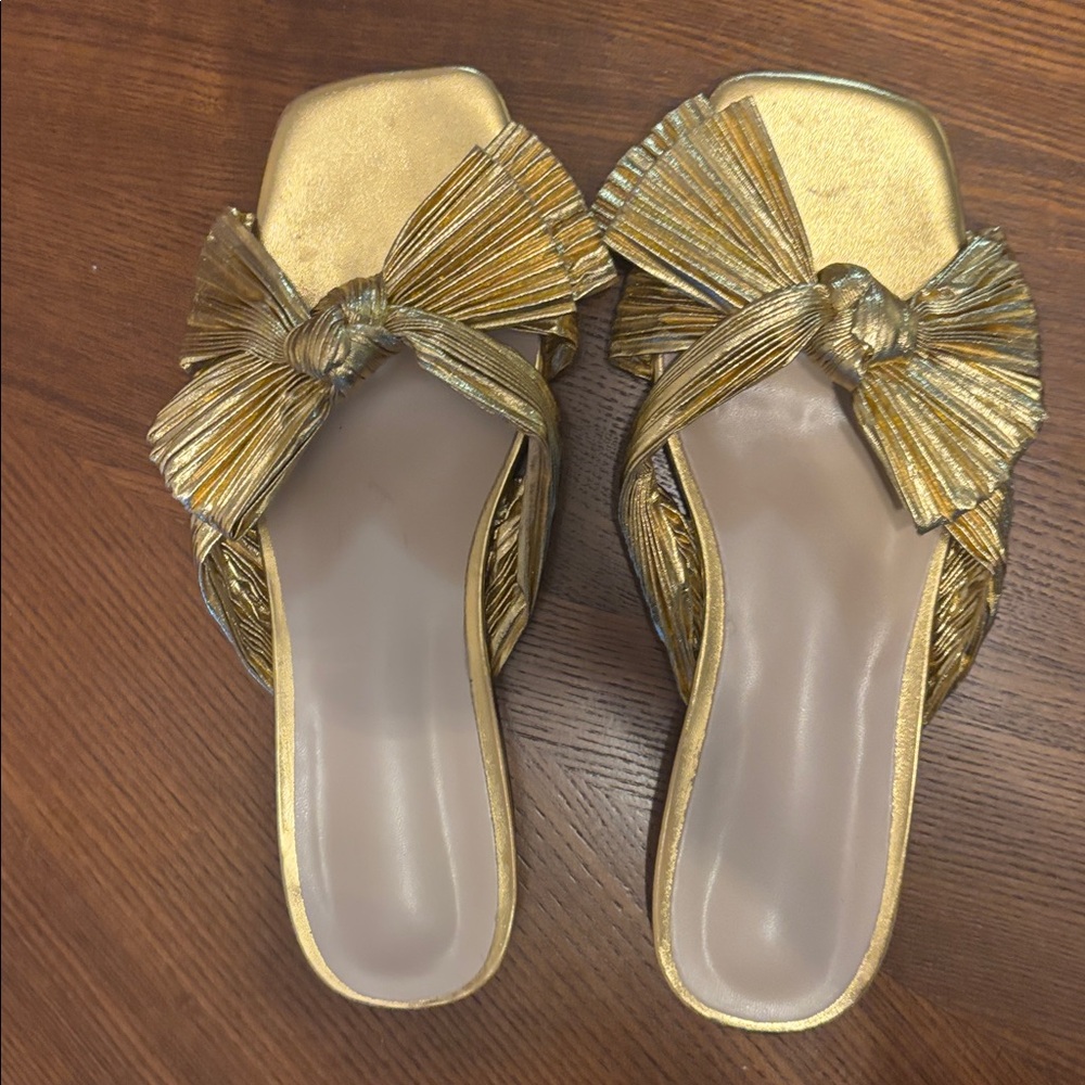 Gold Bow Slide Sandals